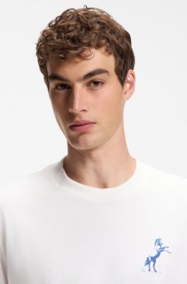 Crew-neck cotton T-shirt with desert print, White