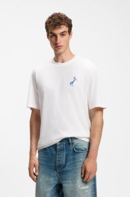 Crew-neck cotton T-shirt with desert print, White