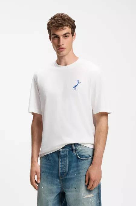 Crew-neck cotton T-shirt with desert print