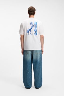 Crew-neck cotton T-shirt with desert print, White