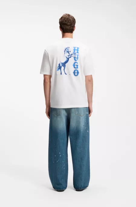 Crew-neck cotton T-shirt with desert print