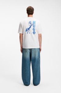 Crew-neck cotton T-shirt with desert print, White