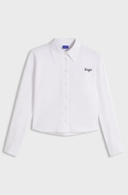 Cropped relaxed-fit blouse in Oxford cotton, White