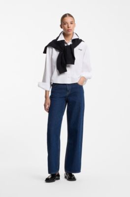 Cropped relaxed-fit blouse in Oxford cotton, White