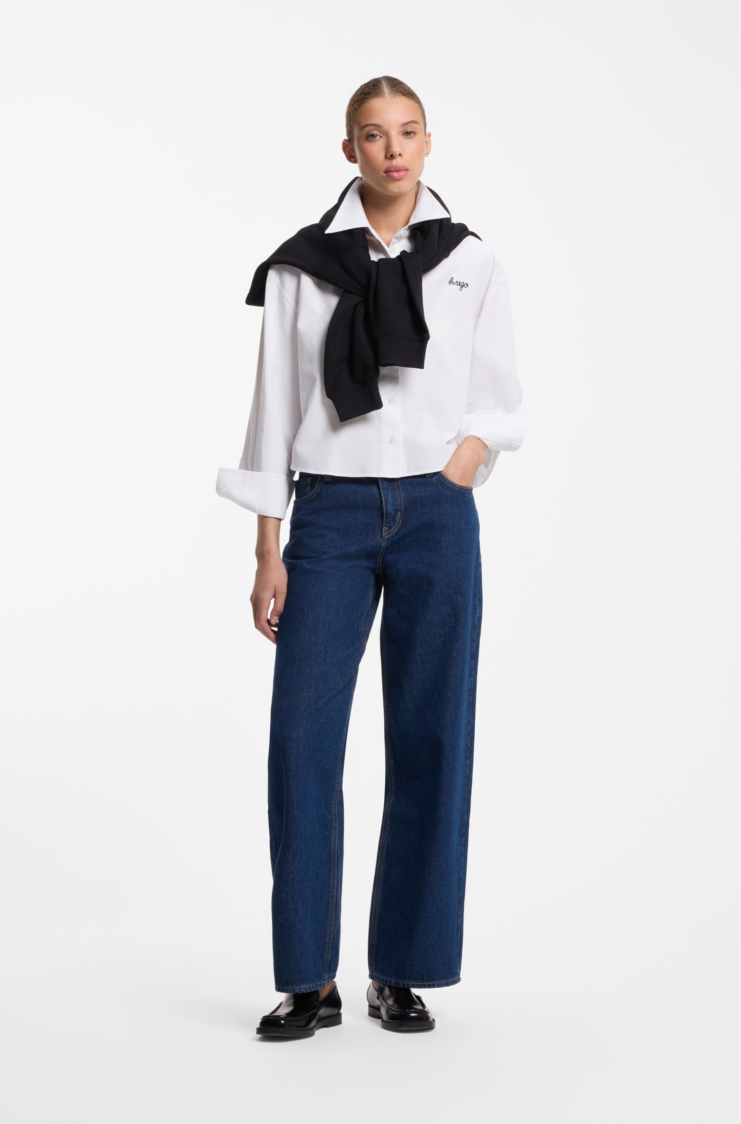 Hugo Cropped relaxed-fit blouse in Oxford cotton skjortor & blusar dam – bild 2
