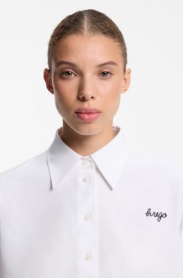 Cropped relaxed-fit blouse in Oxford cotton, White