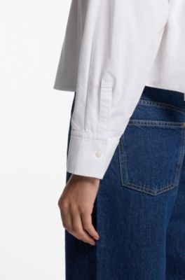 Cropped relaxed-fit blouse in Oxford cotton, White