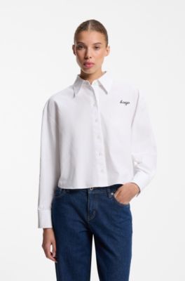 Cropped relaxed-fit blouse in Oxford cotton, White