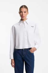 Cropped relaxed-fit blouse in Oxford cotton, White