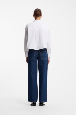 Cropped relaxed-fit blouse in Oxford cotton, White