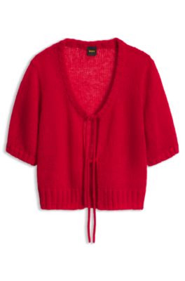 Tie-front knitted cardigan, Red
