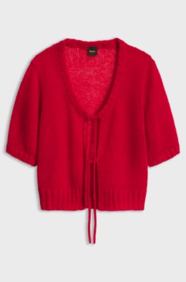 Tie-front knitted cardigan, Red