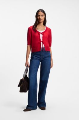 Tie-front knitted cardigan, Red