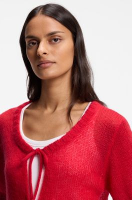 Tie-front knitted cardigan, Red