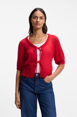 Tie-front knitted cardigan, Red
