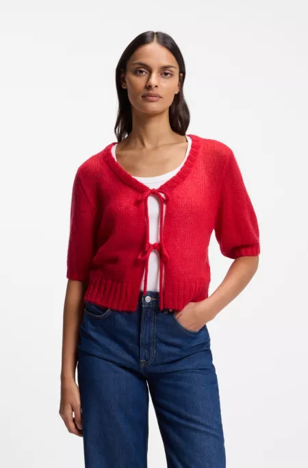 Tie-front knitted cardigan
