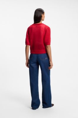 Tie-front knitted cardigan, Red