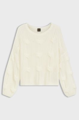 Oversized-fit sweater with cable-knit structure, Natural
