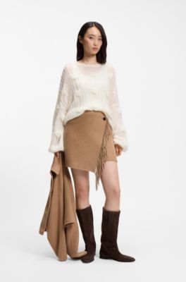 Oversized-fit sweater with cable-knit structure, Natural