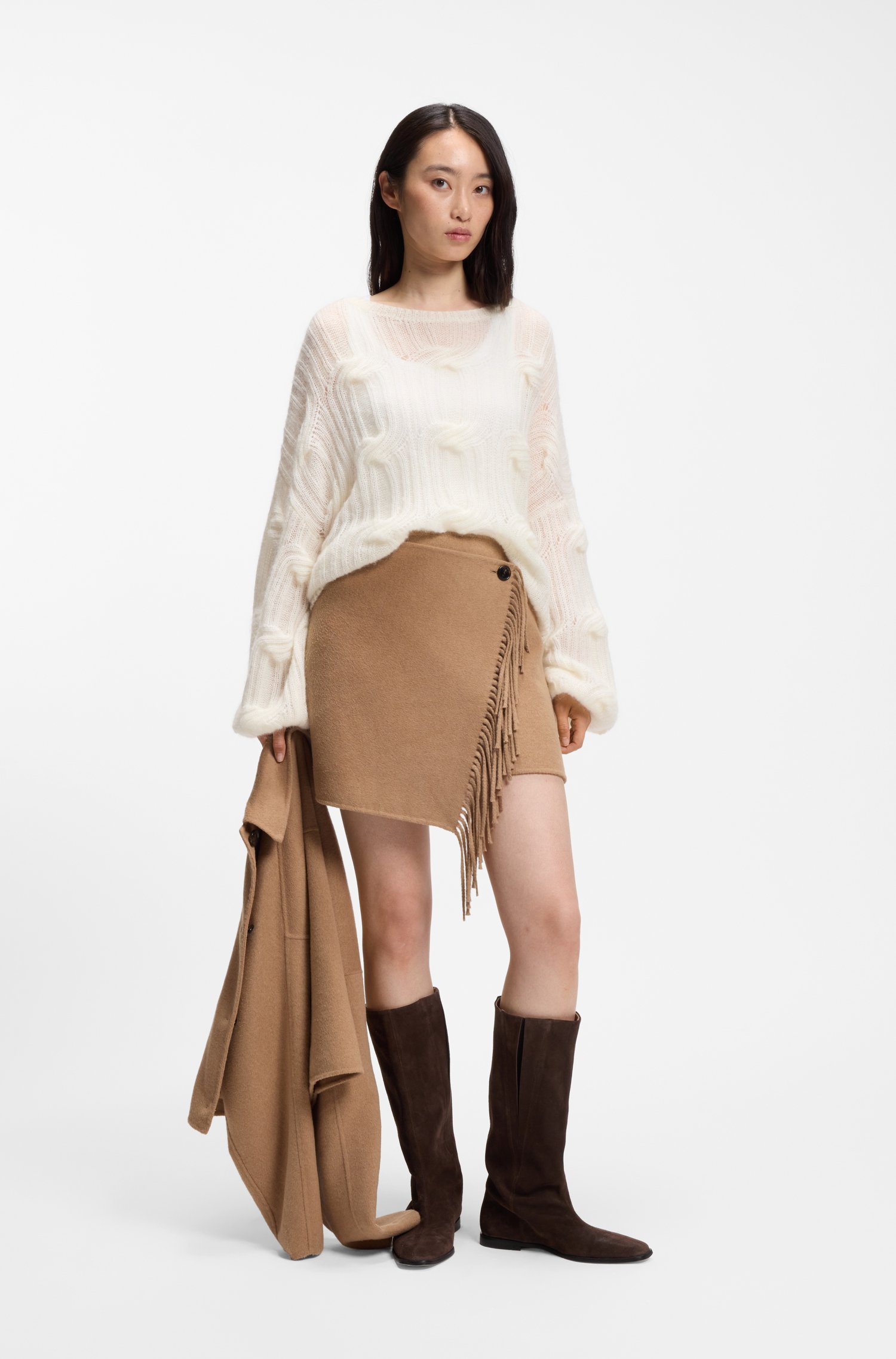 Boss Oversized-fit sweater with cable-knit structure stickade tröjor dam – bild 2