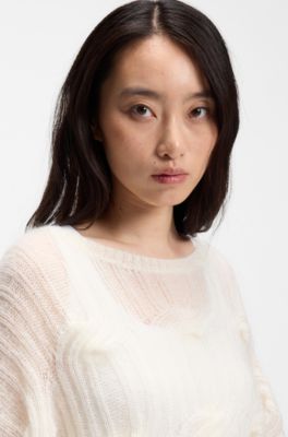 Oversized-fit sweater with cable-knit structure, Natural