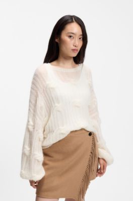 Oversized-fit sweater with cable-knit structure, Natural