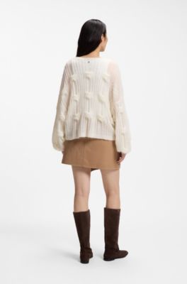 Oversized-fit sweater with cable-knit structure, Natural