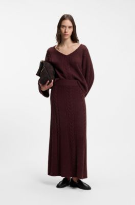 Maxi skirt with cable-knit structure, Red