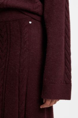 Maxi skirt with cable-knit structure, Red