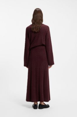 Maxi skirt with cable-knit structure, Red