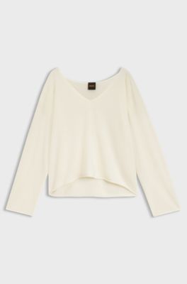 V-neck sweater in cashmere and wool, Natural