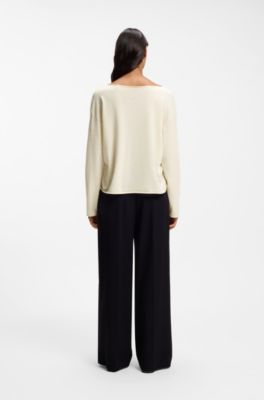 V-neck sweater in cashmere and wool, Natural