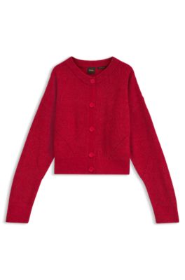 Relaxed-fit cardigan with open-knit details, Red