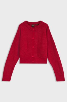 Relaxed-fit cardigan with open-knit details, Red