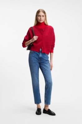 Relaxed-fit cardigan with open-knit details, Red