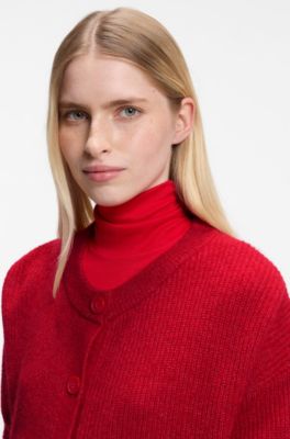 Relaxed-fit cardigan with open-knit details, Red