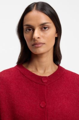 Relaxed-fit cardigan with open-knit details, Red