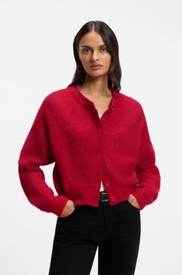 Relaxed-fit cardigan with open-knit details, Red