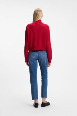 Relaxed-fit cardigan with open-knit details, Red