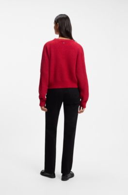 Relaxed-fit cardigan with open-knit details, Red