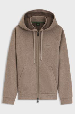 Relaxed-fit zip-up hoodie with double neckline, Light Brown