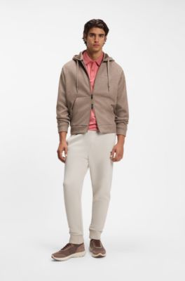 Relaxed-fit zip-up hoodie with double neckline, Light Brown