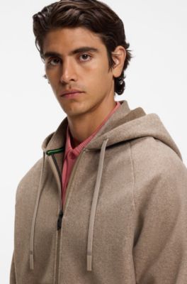 Relaxed-fit zip-up hoodie with double neckline, Light Brown