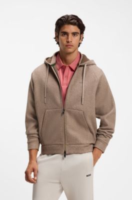 Relaxed-fit zip-up hoodie with double neckline, Light Brown