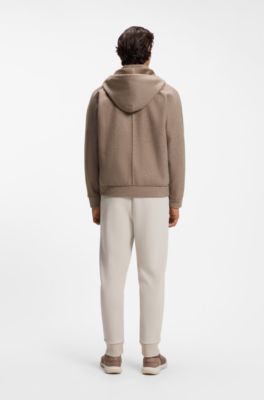 Relaxed-fit zip-up hoodie with double neckline, Light Brown