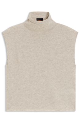 Mock-neck top in cashmere and virgin wool, Light Beige