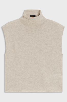 Mock-neck top in cashmere and virgin wool, Light Beige