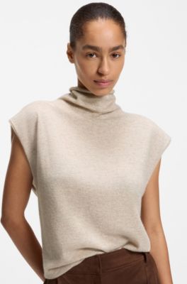 Top &agrave; col montant en cachemire et en laine vierge, Beige clair