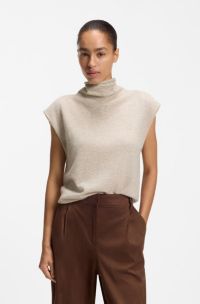 Top &agrave; col montant en cachemire et en laine vierge, Beige clair