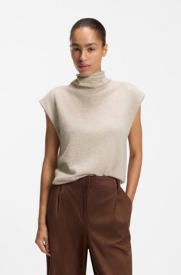 Mock-neck top in cashmere and virgin wool